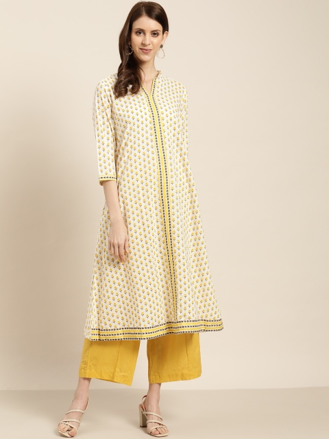 

Sangria Women Off-White and Yellow Floral Print A-Line Kurta
