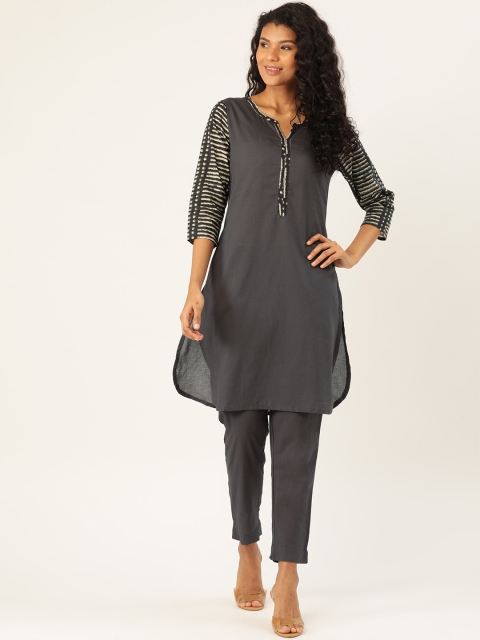 

Sangria Women Charcoal Grey Solid Kurta with Trousers