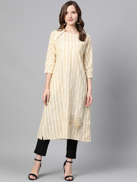 

Sangria Women Yellow & Beige Striped Straight Kurta