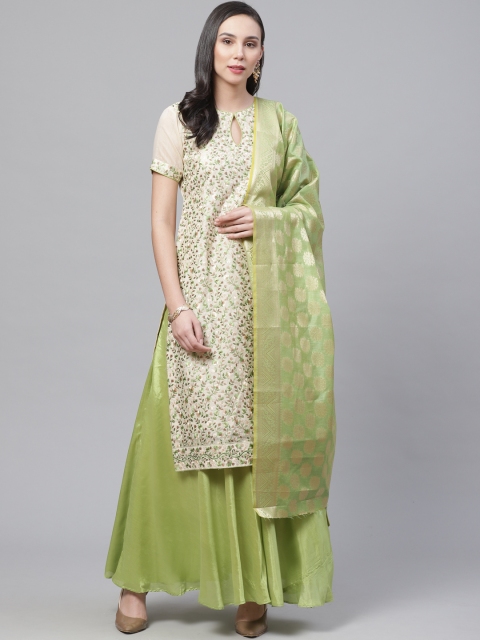 

Chhabra 555 Beige & Green Resham Embroidered Unstitched Dress Material
