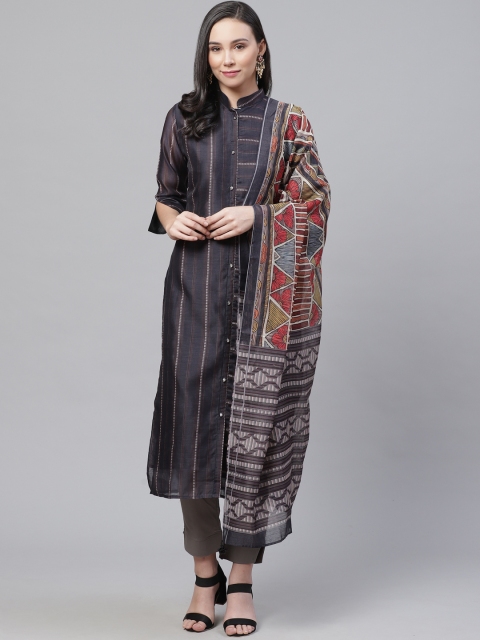 

Chhabra 555 Black & Charcoal Grey Kalamkari Print Unstitched Dress Material
