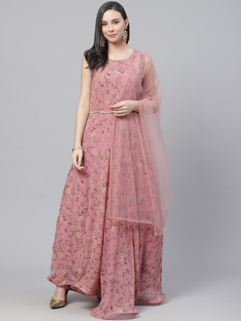 

Chhabra 555 Women Dusty Pink Digital Floral Print Made to Measure Gown with Dupatta