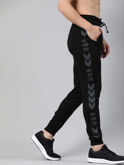 

Kook N Keech Men Black Solid Straight Fit Joggers with Printed Sides