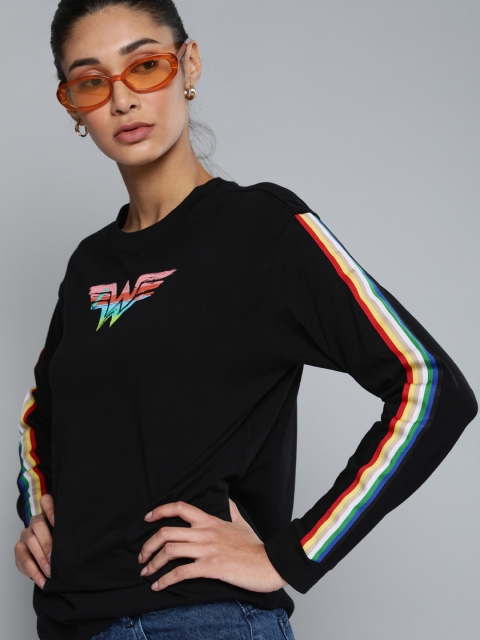 

Wonder Woman Women Black Printed Round Neck Pure Cotton T-shirt