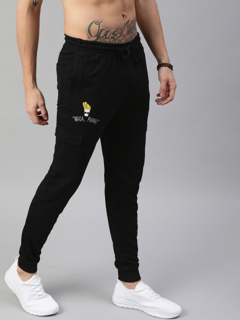 

Johnny Bravo by Kook N Keech Men Black Solid Slim Fit Joggers with Printed Detail