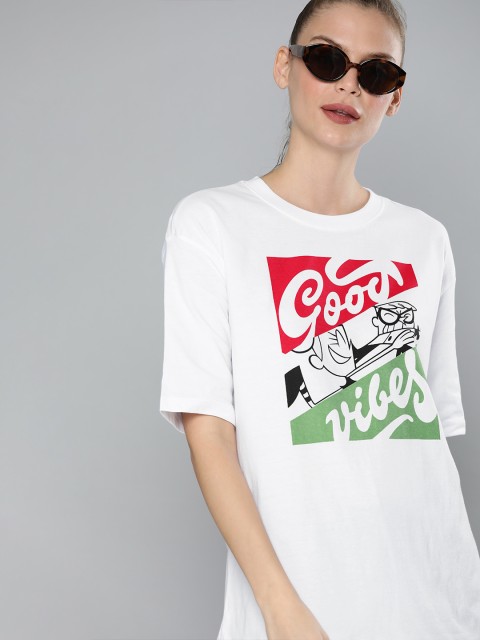 

Dexter by Kook N Keech Women White Printed Round Neck Boxy T-shirt