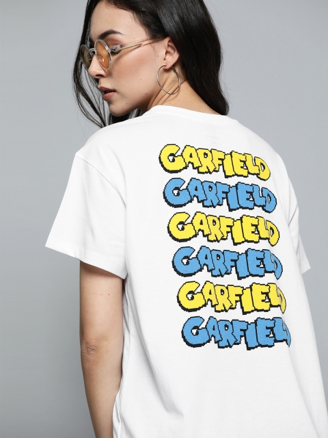 

Kook N Keech Garfield Women White Printed Back Round Neck T-shirt