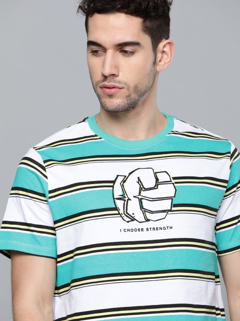 

Kook N Keech Marvel Men Green & White Pure Cotton Striped Round Neck T-shirt