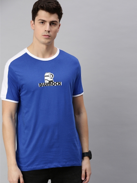 

Minions by Kook N Keech Men Blue Printed Round Neck Pure Cotton T-shirt