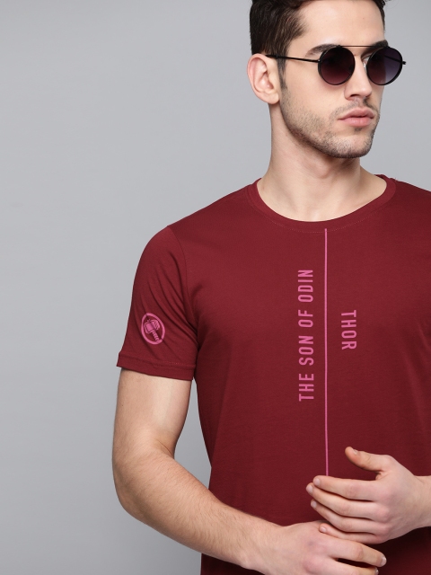 

Kook N Keech Marvel Men Maroon & Pink Pure Cotton Printed Round Neck T-shirt