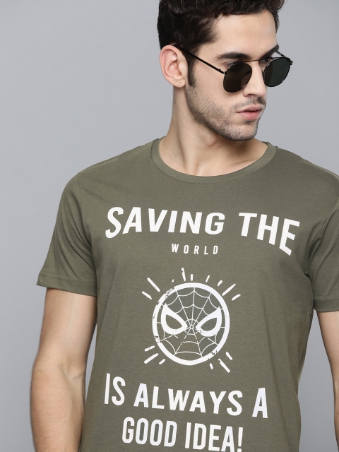 

Kook N Keech Marvel Men Olive Green & White Printed Round Neck T-shirt