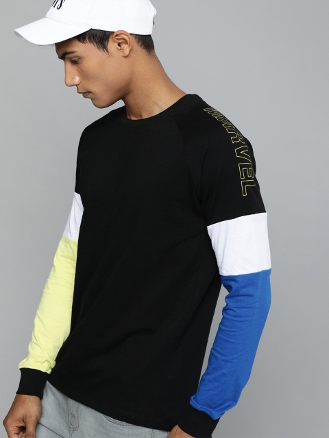 

Kook N Keech Marvel Men Black Solid Round Neck T-shirt With Colorblocked Sleeve