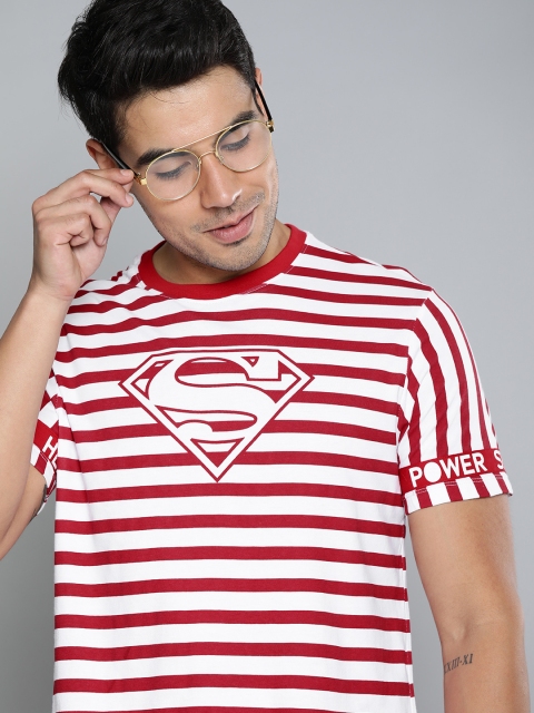 

Kook N Keech Superman Men White & Red Striped Round Neck T-shirt