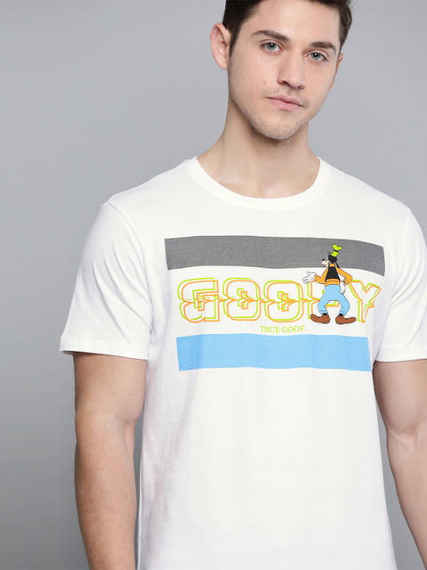 

Kook N Keech Disney Men White Pure Cotton Goofy Print Round Neck T-shirt
