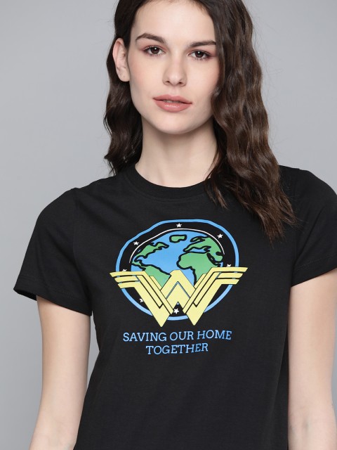 

Wonder Woman Women Black Printed Round Neck T-shirt