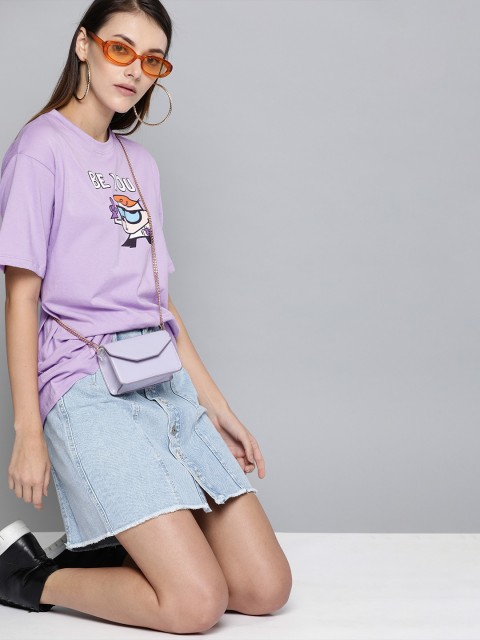 

Dexter by Kook N Keech Women Lavender Printed Round Neck Pure Cotton T-shirt