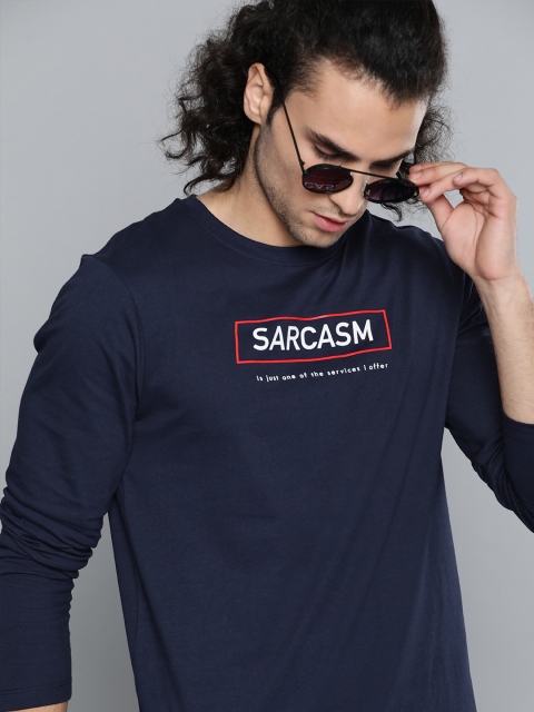 

Kook N Keech Men Navy Blue Pure Cotton Printed Detail Round Neck Pure Cotton T-shirt