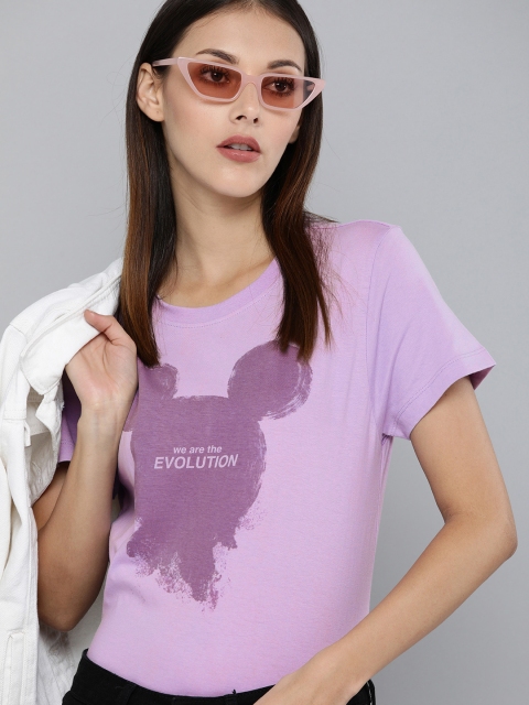 

Kook N Keech Disney Women Lavender Printed Round Neck T-shirt