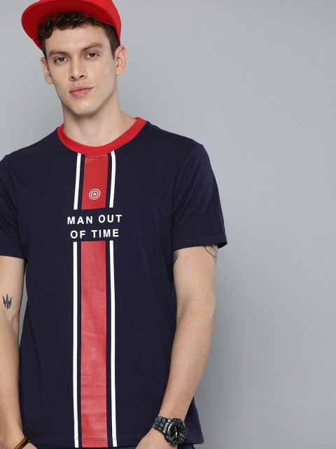 

Kook N Keech Marvel Men Navy Blue & Red Striped Round Neck T-shirt