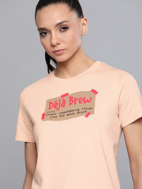 

Kook N Keech Women Peach-Coloured & Brown Printed Round Neck T-shirt