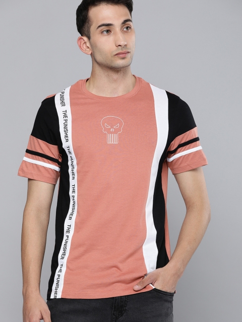 

Kook N Keech Marvel Men Peach-Coloured & Black Colourblocked Round Neck T-shirt