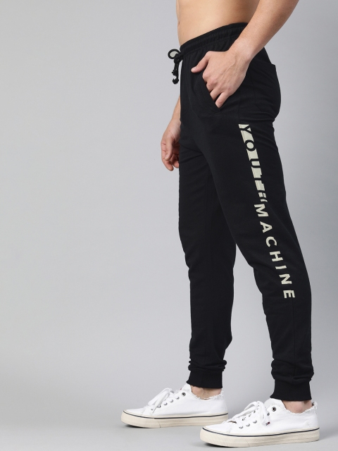 

Kook N Keech Men Black Solid Straight Fit Joggers with Printed Sides