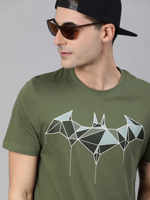 

Kook N Keech Batman Men Olive Green Printed Round Neck T-shirt