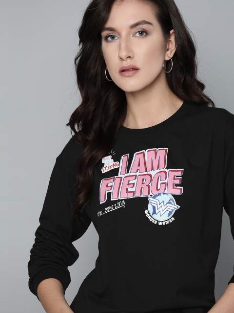 

Wonder Woman Women Black Printed Round Neck T-shirt