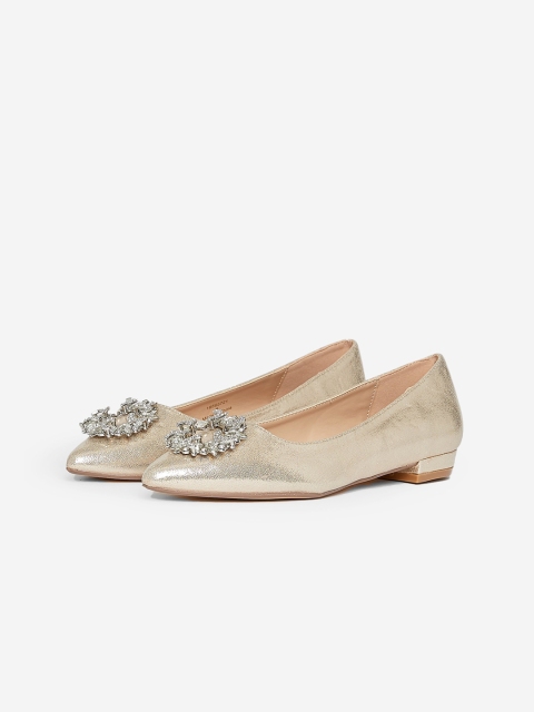 

DOROTHY PERKINS Women Gold-Toned Embellished Ballerinas With Shimmer Detail