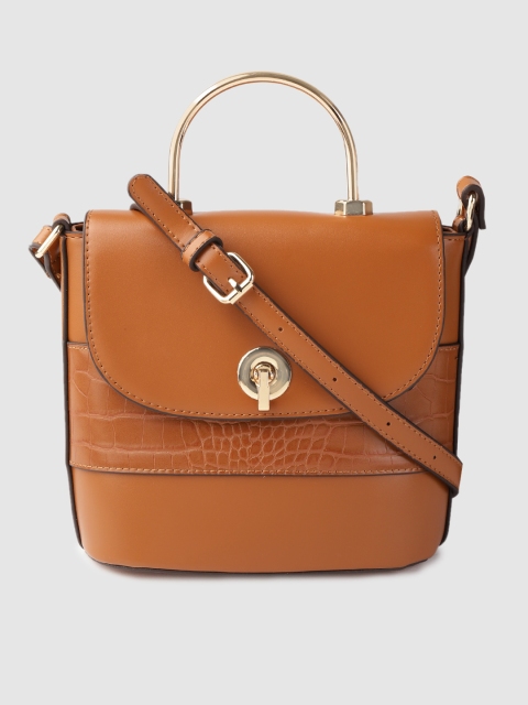 

DOROTHY PERKINS Tan Brown Croc Textured Satchel Bag with Non-Detachable Sling Strap