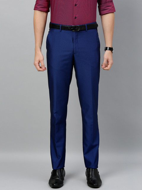 

Van Heusen Men Navy Blue Slim Fit Solid Regular Trousers