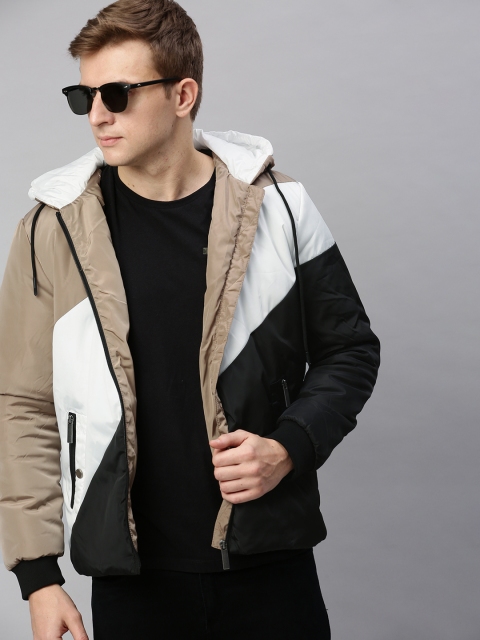 

Mast & Harbour Men Beige & White Colourblocked Padded Jacket