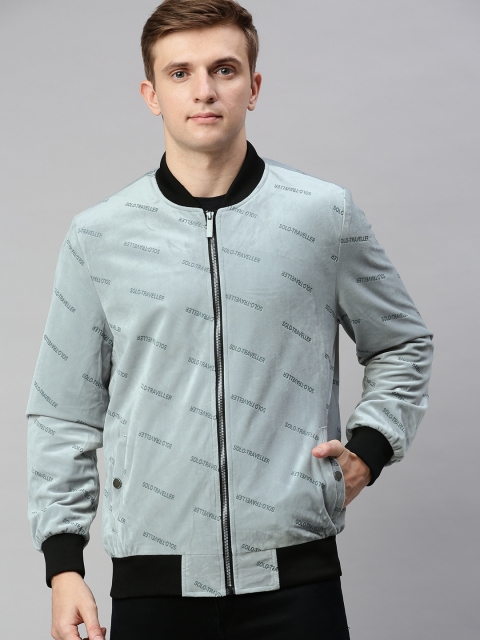 

Mast & Harbour Men Sea Green & Black Printed Bomber Jacket With Velvet Finish