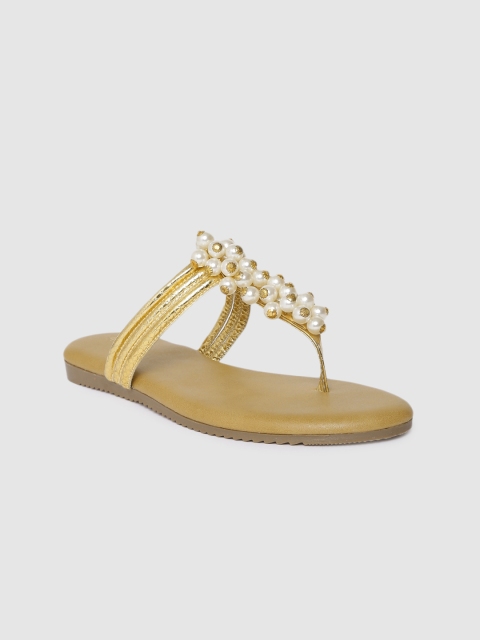 

Inc 5 Women Gold-Toned Solid T-Strap Flats