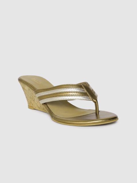 

Inc 5 Women Gold-Toned & Cream-Coloured Striped Sandals