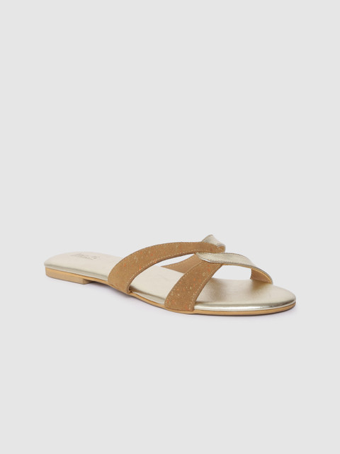 

Inc 5 Women Gold-Toned & Brown Colourblocked Open Toe Flats
