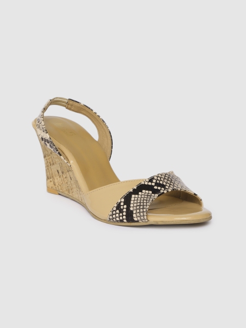 

Inc 5 Women Beige & Black Animal Skin Textured Wedges