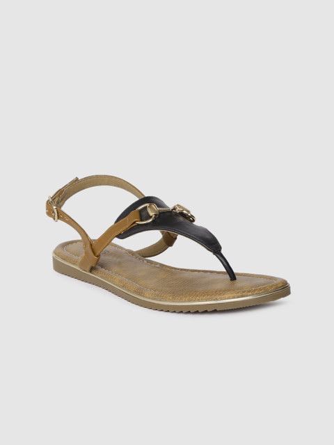

Inc 5 Women Black & Brown Colourblocked T-Strap Flats
