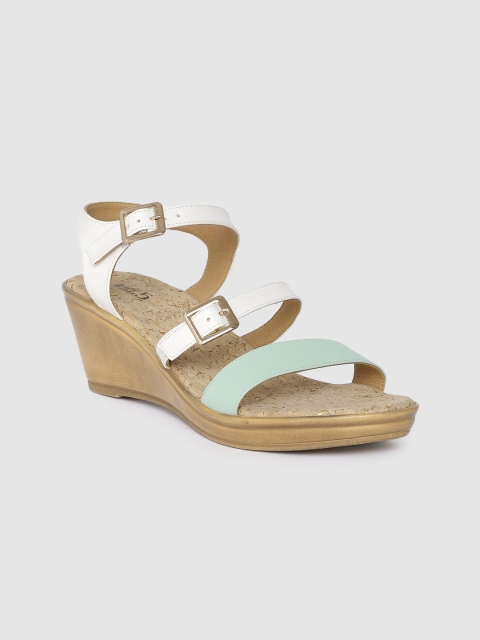 

Inc 5 Women White & Green Colourblocked Open Toe Wedges