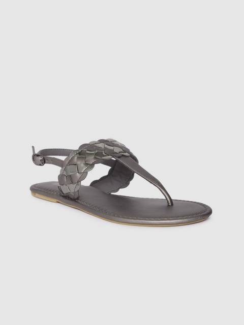 

Inc 5 Women Grey Woven Design T-Strap Flats