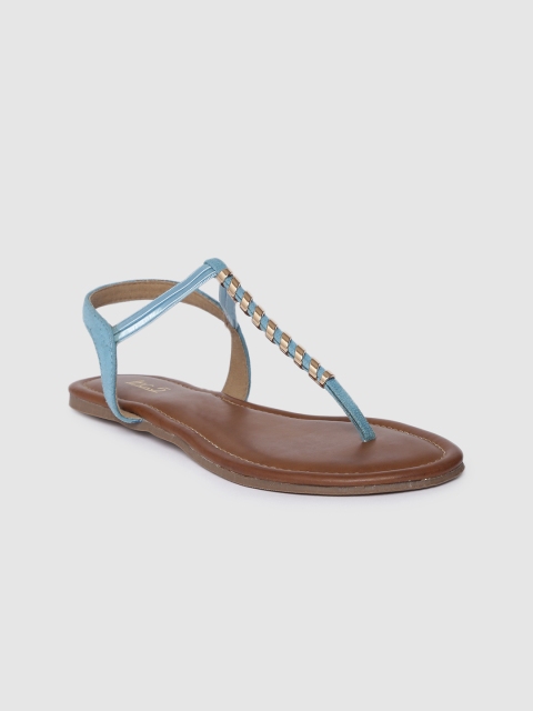 

Inc 5 Women Blue Solid T-Strap Flats