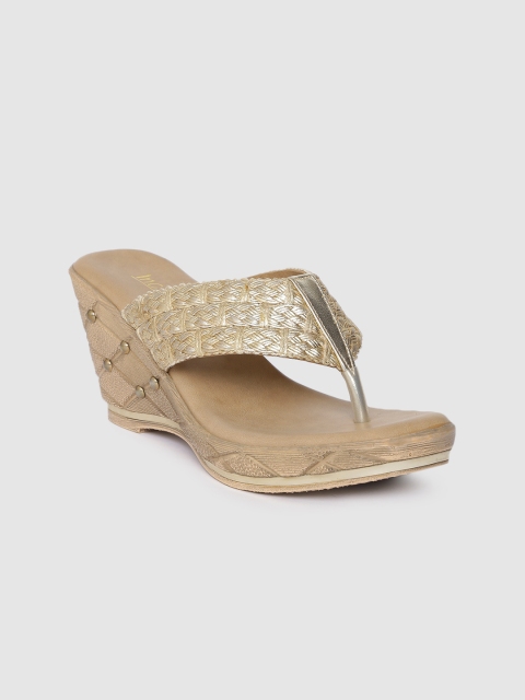

Inc 5 Women Gold-Toned Textured Open Toe Wedges