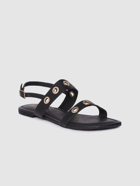 

Inc 5 Women Black & Gold-Toned Embellished Open Toe Flats
