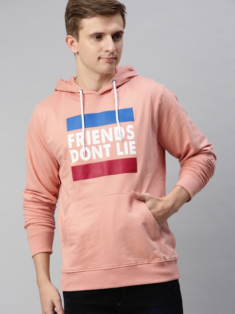 

Mast & Harbour Men Peach-Coloured Printed Hooded Sweatshirt