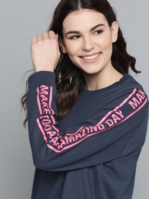 

Mast & Harbour Women Navy Blue Solid Pure Cotton Sweatshirt