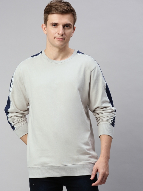 

Mast & Harbour Men Grey Solid Sweatshirt With Tape Detailing