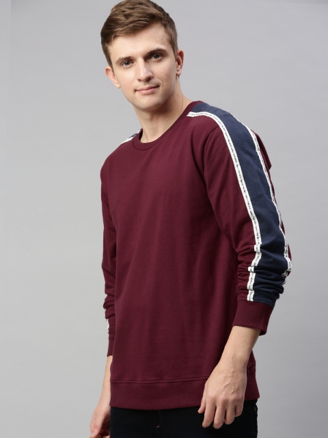 

Mast & Harbour Men Burgundy Solid Sweatshirt With Tape Detailing