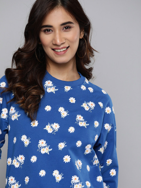 

Mast & Harbour Women Blue & White Pure Cotton Relaxed Fit Floral Printed Sweatshirt