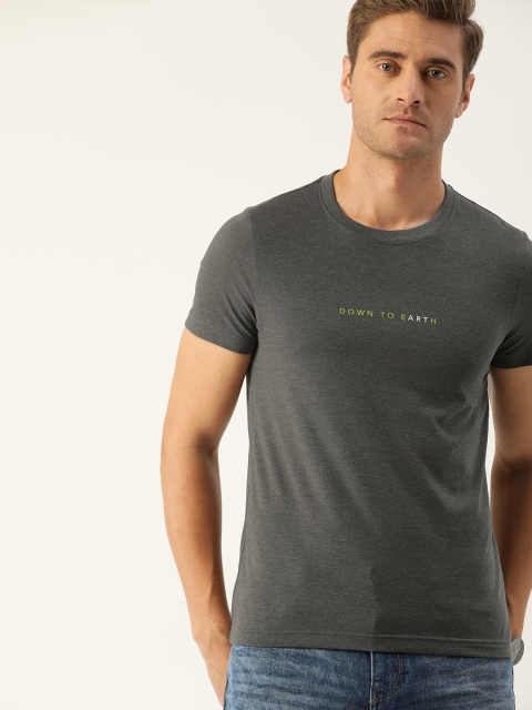 

ether Men Charcoal Grey Printed Round Neck T-shirt