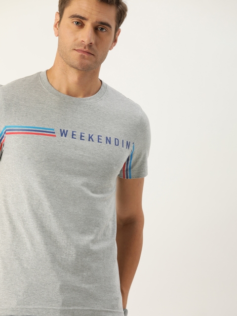 

ether Men Grey Printed Round Neck T-shirt